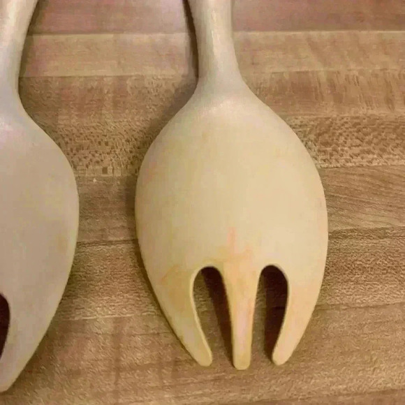 Tupperware Salad Serving Utensils 12'' Fork Spoon Set of 2 Vintage Harvest Gold - Picture 4 of 6